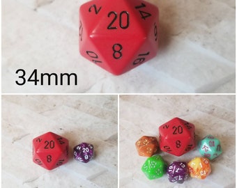 Red and black 34mm Jumbo d20, dnd dice, oversized d20, jumbo sized d20, dnd d20, dnd dice, ttrpg dice, 34mm jumbo dnd d20