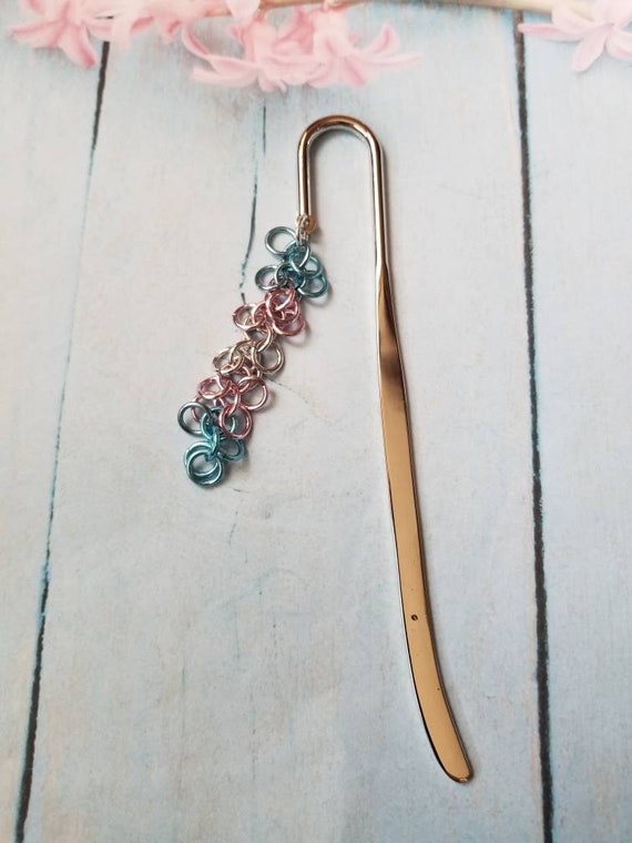 LGBTQIA pride bookmark, LGBT bookmark, pride bookmark, chain maille bookmark, shaggy loops, Transgender bookmark, Trans pride bookmark
