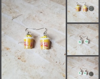 Whimsical earrings, kitschy earrings, popcorn earrings, coffee cup earrings, candy earrings, stainless steel wires, coffee earrings