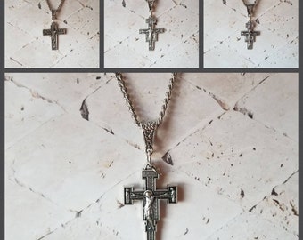 Crucifix pendant, crucifix necklace, cross jewelry, Christian jewelry, large silver-toned metal crucifix, stainless steel chain