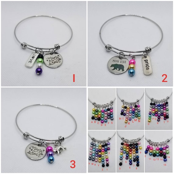 LGBTQ pride bangle, stainless steel charm bangle, Pride jewelry, build your own bangle, 42 different Pride flags, silver toned charms