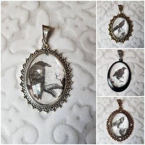 Raven pendant, photo behind glass, raven pendants, glass cabochon, photo jewelry,  photo jewelry, raven necklace, crow jewelry, bird pendant