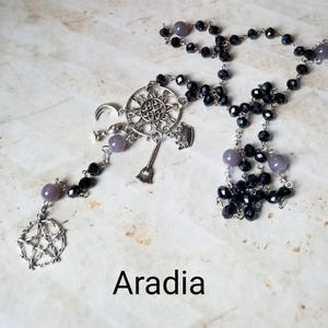 Aradia prayer beads, Goddess prayer beads, hand-wired, beautiful beads, silver-toned charms, Goddess, Italian, Strega