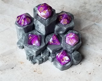 Purple and white marbled 16mm dnd dice with gold numbers, polyhedral gaming dice, DnD dice set, D and D, gaming dice, set of 7 DnD dice