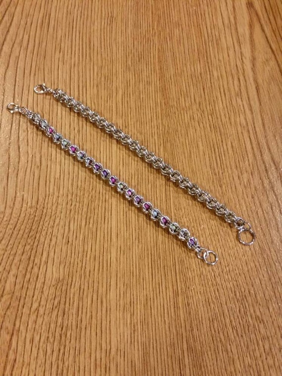 Captured pearl bracelet, captive bead jewelry, silver chain maille bracelet, 4mm beads or pearls, captive bead bracelet, gift for him or her