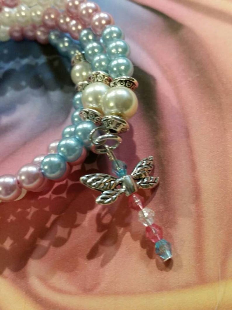 glass pearl bracelet wrap bracelet dragonfly memory wire bracelet Trans pride bracelet LGBT pride bracelet beaded bracelet Boho