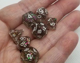 Glittery smoky gray 10mm Mini Dnd dice, polyhedral gaming dice, DnD dice set, RPG dice, D and D dice, set of 7 DnD dice, 10mm