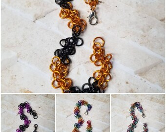 Chain maille bracelet, Shaggy loops bracelet, shaggy loops chain maille bracelet, Halloween colors, LGBT Pride, anodized aluminum bracelet