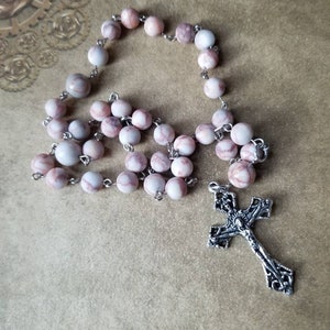 Orthodox prayer beads, Orthodox Chotki, Redline Marble beads, gemstone beads, detailed crucifix, silver toned, Orthodox Chotki, Komboskini
