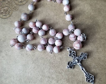 Orthodox prayer beads, Orthodox Chotki, Redline Marble beads, gemstone beads, detailed crucifix, silver toned, Orthodox Chotki, Komboskini