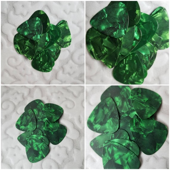 Destash guitar picks, guitar plectrums, pearl guitar picks, dark green, glossy or matte, destash guitar plectrums, generic, 20 or 50 or 100