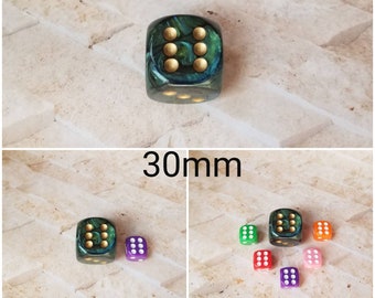 30mm Chessex Scarab Jade with gold dice, Chessex 30mm die, Scarab Jade dice, mega titan d6, dnd dice, extra d6 dice, individual dice