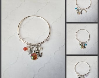 Mermaid bangle bracelet, expandable charm bangles, mermaid bracelet, mermaid jewelry, stainless steel bangle, nautical jewelry,