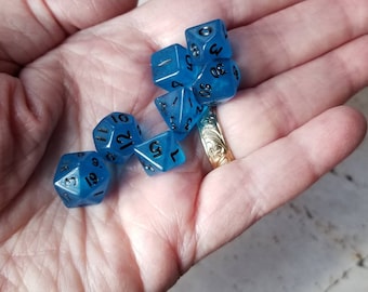Blue glow in the dark 10mm Mini Dnd dice, polyhedral gaming dice, DnD dice set, RPG dice, D and D dice, set of 7 DnD dice, 10mm dice,