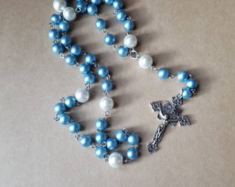 Lutheran prayer beads, Lutheran rosary, stainless steel, hand-wired, Winter prayer beads, snow and ice themed prayer beads, glass pearls