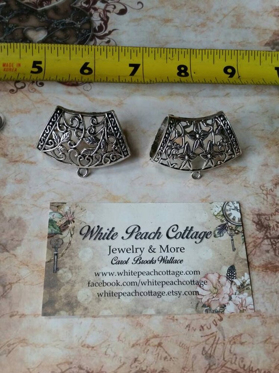 DESTASH scarf bails, destash scarf jewelry, silver-toned metal, floral scarf bails, decorative bail, open back, flower bail, two styles