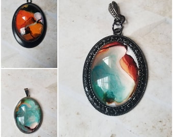 Alcohol ink art jewelry, alcohol ink pendant, alcohol ink on glass, original art jewelry, alcohol ink pendant, alcohol ink necklace