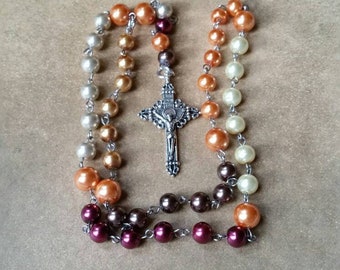 Lutheran prayer beads, Lutheran rosary, stainless steel, hand-wired, Thanksgiving prayer beads, Fall colors, Autumn leaves, glass pearls