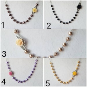 Asymmetrical necklace, bridal jewelry, glass pearls, flowers and pearls, pearl necklace, romantic necklace, gift for her, Mother's day gift