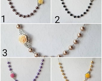 Asymmetrical necklace, bridal jewelry, glass pearls, flowers and pearls, pearl necklace, romantic necklace, gift for her, Mother's day gift