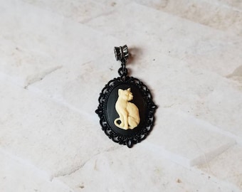 Cat cameo pendant, cat cameo necklace, ivory cameo, kitty cameo necklace, black  kitty necklace, cat jewelry,  Witches familiar cameo