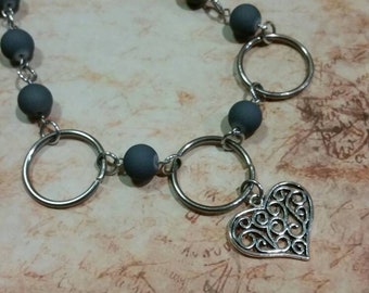 O ring day collar, gray rubberized glass, discreet day collar, symbolic jewelry, BDSM collar, submissive collar, polyamory  necklace, triple