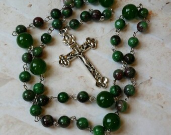Lutheran Earth Day prayer beads, prayer beads, Lutheran rosary, stainless steel, hand-wired, Malay jade beads, budded crucifix, Springtime