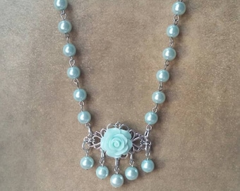 Pagan circlet, pagan necklace, pagan jewelry, wear as headpiece or necklace, ritual headpiece, stainless, blue rose, blue glass pearls, ooak