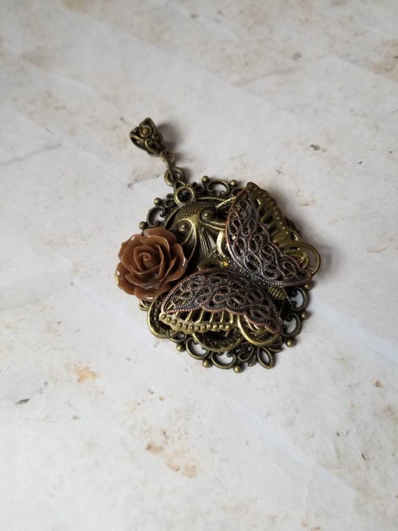 Steampunk pendant, Steampunk necklace, Steampunk assemblage, unique gift, fantasy necklace, cosplay necklace, Octopus pendant, bronze