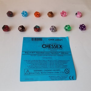 ONE Chessex D20 10mm die, single d20, Chessex mini dice, 10mm mini dice, 12 different colors, mini d20 dice image 3