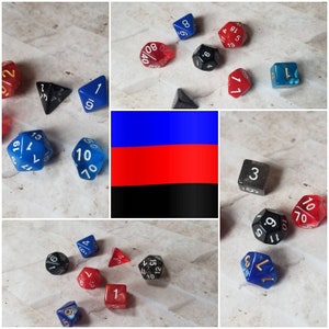 Drapeau polyamour 16mm dés dnd, choisi à la main, ensemble organisé de dés de jeu polyédriques, jeu de dés DnD, dés RPG, jeu de 7 dés DnD, dés LGBTQ