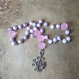 Anglican prayer beads, Methodist prayer beads, Episcopal rosary, Protestant prayer beads, pink glass beads, frosted beads, stainless
