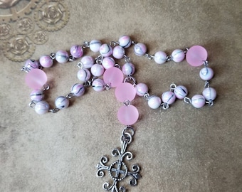 Anglican prayer beads, Methodist prayer beads, Episcopal rosary, Protestant prayer beads, pink glass beads, frosted beads, stainless