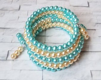 Support for Ukraine bracelet, memory wire bracelet, Ukrainian solidarity bracelet, blue and yellow glass pearls, Ukrainian colors,