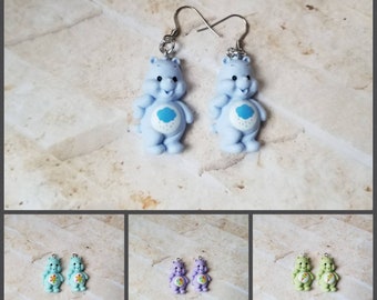 Whimsical earrings, kitschy earrings, bear earrings, happy bear earrings, stuffed  animal earrings, stainless steel wires, fun earrings