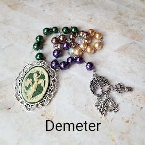 Demeter prayer beads, Goddess prayer beads, hand-wired, beautiful beads, silver-toned charms, Goddess, Greek, pagan, witch