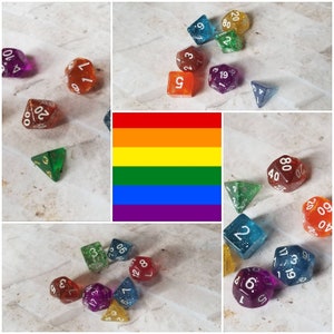 Dés arc-en-ciel 16mm dnd, choisi à la main, ensemble de dés de jeu polyédriques, jeu de dés DnD, dés RPG, jeu de dés 7 DnD, dés LGBTQ