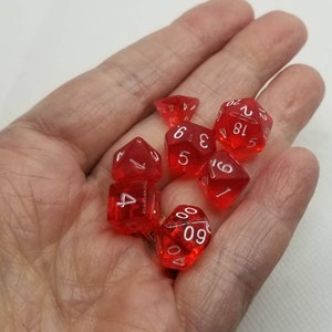 Translucent red 10mm Mini Dnd dice, polyhedral gaming dice, DnD dice set, RPG dice, D and D dice, set of 7 DnD dice, 10mm dice