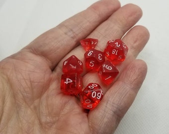 Translucent red 10mm Mini Dnd dice, polyhedral gaming dice, DnD dice set, RPG dice, D and D dice, set of 7 DnD dice, 10mm dice