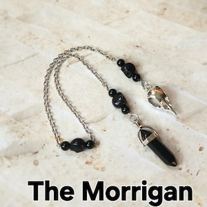 The Morrigan pendulum, Goddess pendulum, divination, dowsing pendulum, beaded pendulum, gemstone pendulum, stainless steel chain, Goddess