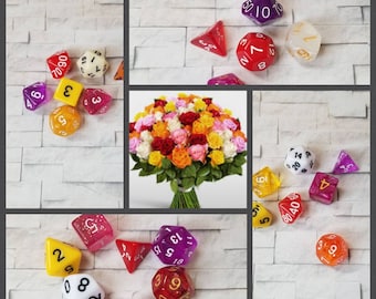 Sets of 7 Mother's Day16mm dnd dice, polyhedral gaming dice, DnD dice set, D and D dice, gaming dice, curated sets, rose colors