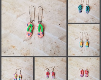Whimsical earrings, kitschy earrings, flip flop earrings, cute flip flop earrings, stainless steel wires, kawaii flip flops, sandal earrings