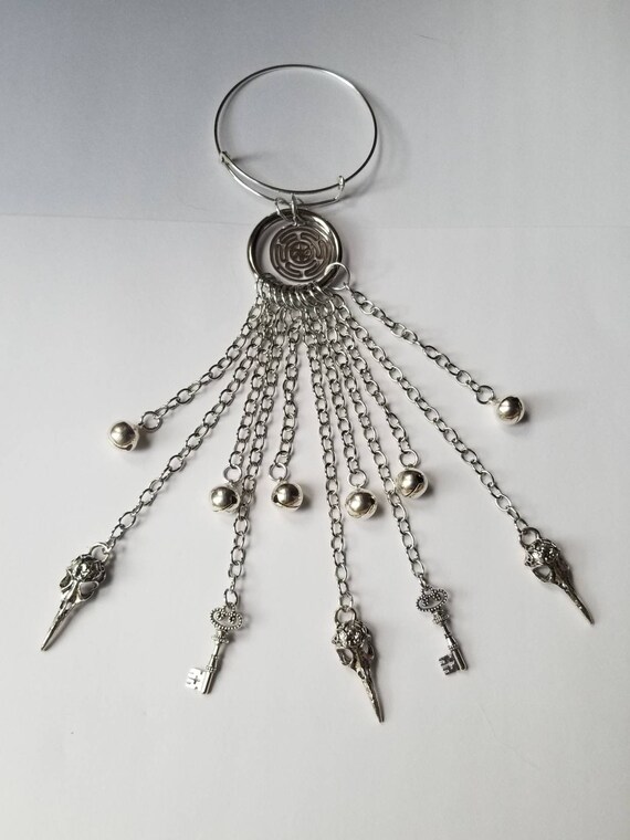 Witch bells, silver witch bells, faerie bells, protection bells, witches protection bells, bells for doors, Hecate's wheel witches bells