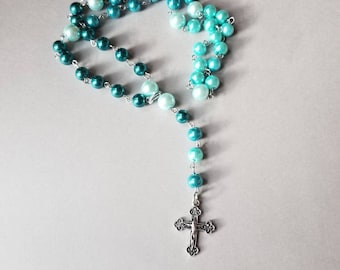 Lutheran prayer beads, Lutheran rosary, stainless steel, hand-wired, Summer prayer beads, Ocean colors, Beach themed prayer beads