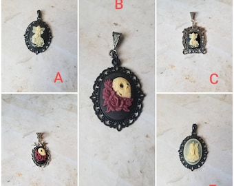 Cameo pendant, cameo necklace, faerie cameo pendant, fae cameo pendant, skull  and roses cameo, great gift idea, Gothic valentine gift