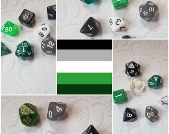 Gray Aromantic flag 16mm dnd dice, hand chosen, curated set of polyhedral gaming dice, DnD dice set, RPG dice, LGBTQ dice,