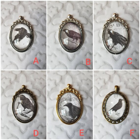 Raven pendant, photo behind glass, raven pendants, glass cabochon, photo jewelry, photo jewelry, raven necklace, crow jewelry, bird pendant