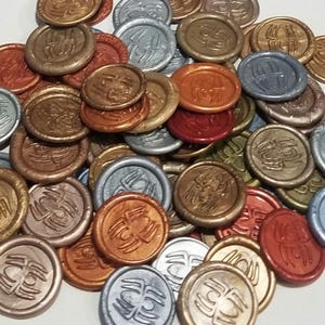 Munten van lakzegels, lakzegels, lakzegels, dnd-munten, dnd-tellers, dnd-rekwisieten, handgemaakte lakzegels, munten voor RPG-games, uniek cadeau-idee, 20 mm