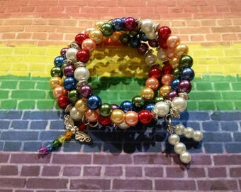Gay pride bracelet, LGBT pride bracelet, memory wire bracelet, wrap bracelet, beaded bracelet, glass pearl bracelet, Boho, dragonfly