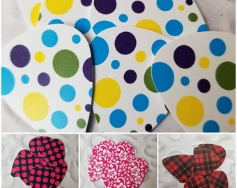 Destash guitar picks, guitar plectrums, premium guitar picks, patterned guitar picks, Girls Rock guitar picks, destash premium picks, x 6